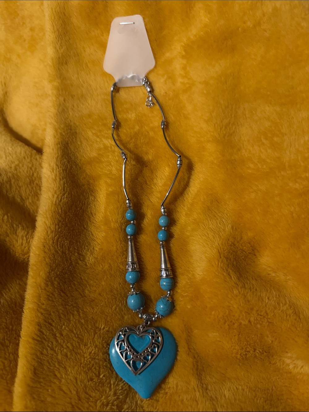 Turquoise Heart Pendant Necklace - Silver-Tone Accents